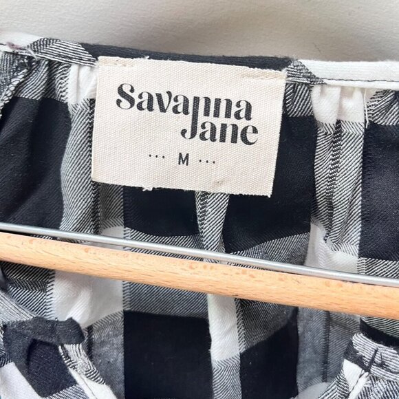 Savanna Jane M Women's Black & White Plaid Embroidered Floral Boho Top - Picture 4 of 7